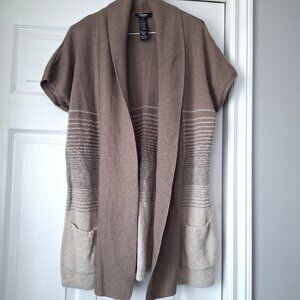Olsen Europe Cream and Brown Short Sleeve Cardigan